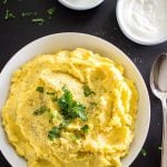 Dreamy Mashed Potatoes with Butternut Squash - Naturally creamy and delicious Japanese sweet potatoes, butternut squash, and garlic are steamed and then mashed with butter, sour cream, and milk to create these dreamy mashed potatoes that are the perfect side dish for any holiday gathering. | passmesometasty.com