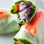 A close-up view of the insides of the a vegan salad spring roll.