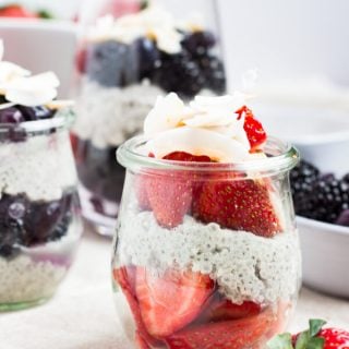 Coconut Chia Parfaits with Fresh Berries - With just 6 ingredients, these Coconut Chia Parfaits with Fresh Berries are a quick and easy superfood breakfast or a beautiful treat for a brunch or party. Recipe courtesy of Natural Contents Good Food For Everyone: Farm Fresh Clean Eating by Danielle Gaebel (Published by Natural Contents.com LLC; 2016); reprinted with permission. | passmesometasty.com