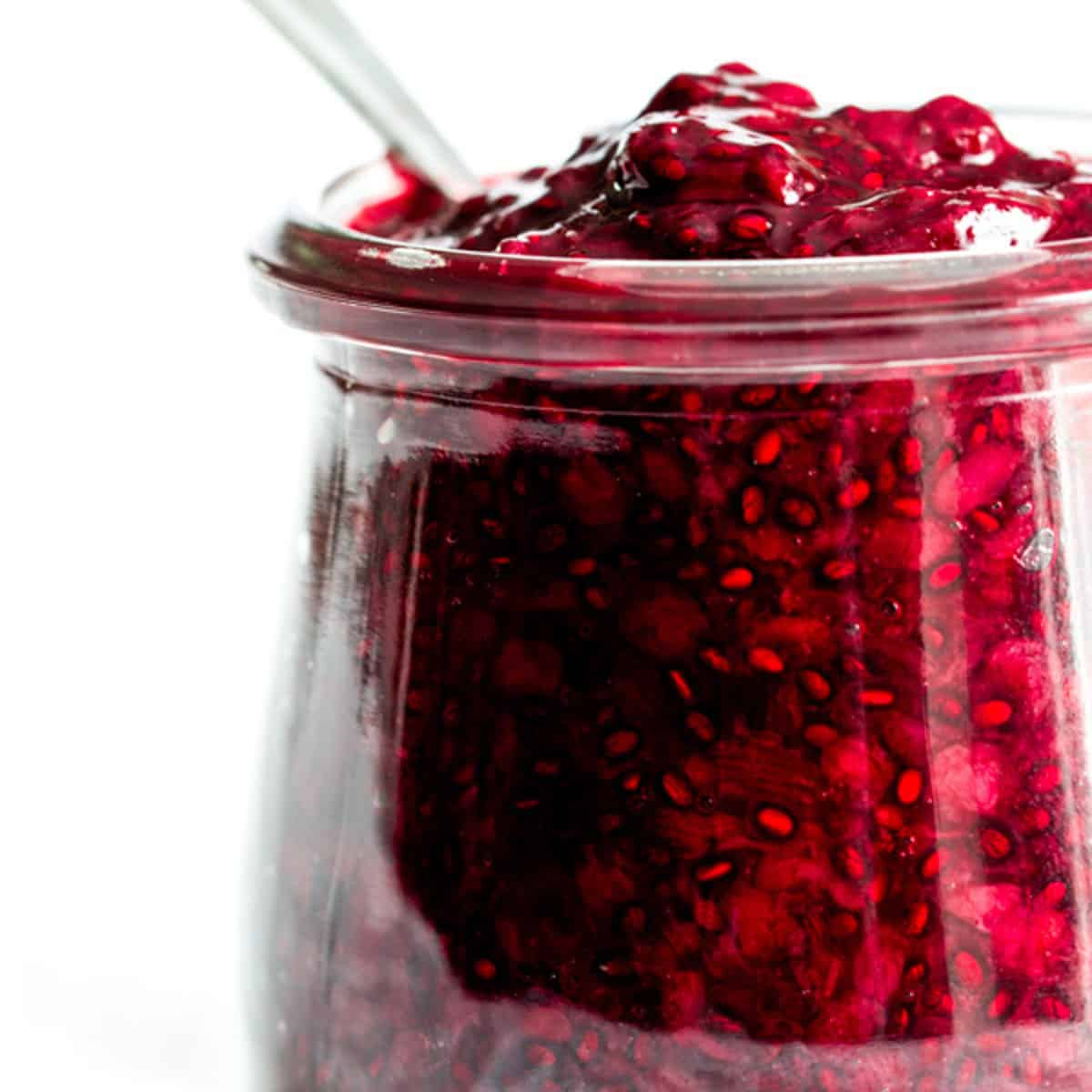 A jar of blackberry chia jam.