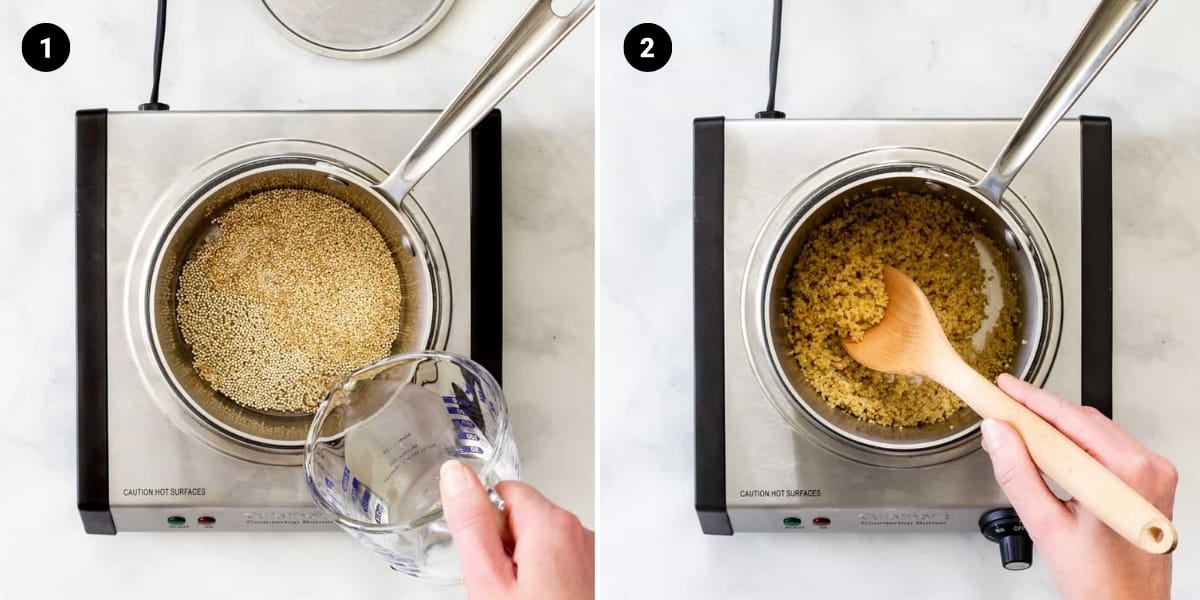 A pot of quinoa is cooked.