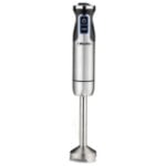 A silver immersion blender.